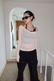 Ballet see-through shirring top