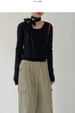 [Plan] Kissing Ribbed U-neck Knit T-shirt