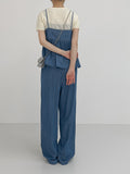 Summer denim banding wide pants