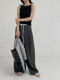 Color matching low strap wide slacks