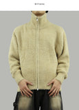 Heavy angora two-way zip-up knit