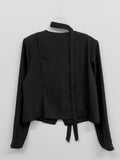 [Tie SET] Padded V-neck Pin Tuck Blouse