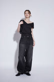 black washing wide jeans