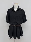 [Belt SET] Romi Collar Pleated Mini One Piece