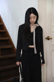 V-neck slim tweed jacket