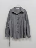 Herringbone Belted Loose-Fit Blouse