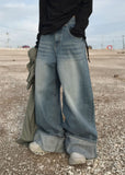 CUFFED WIDE DENIM PANTS