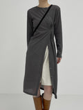 [Long sleeve ver.] Ribbed unbalance wrap one piece