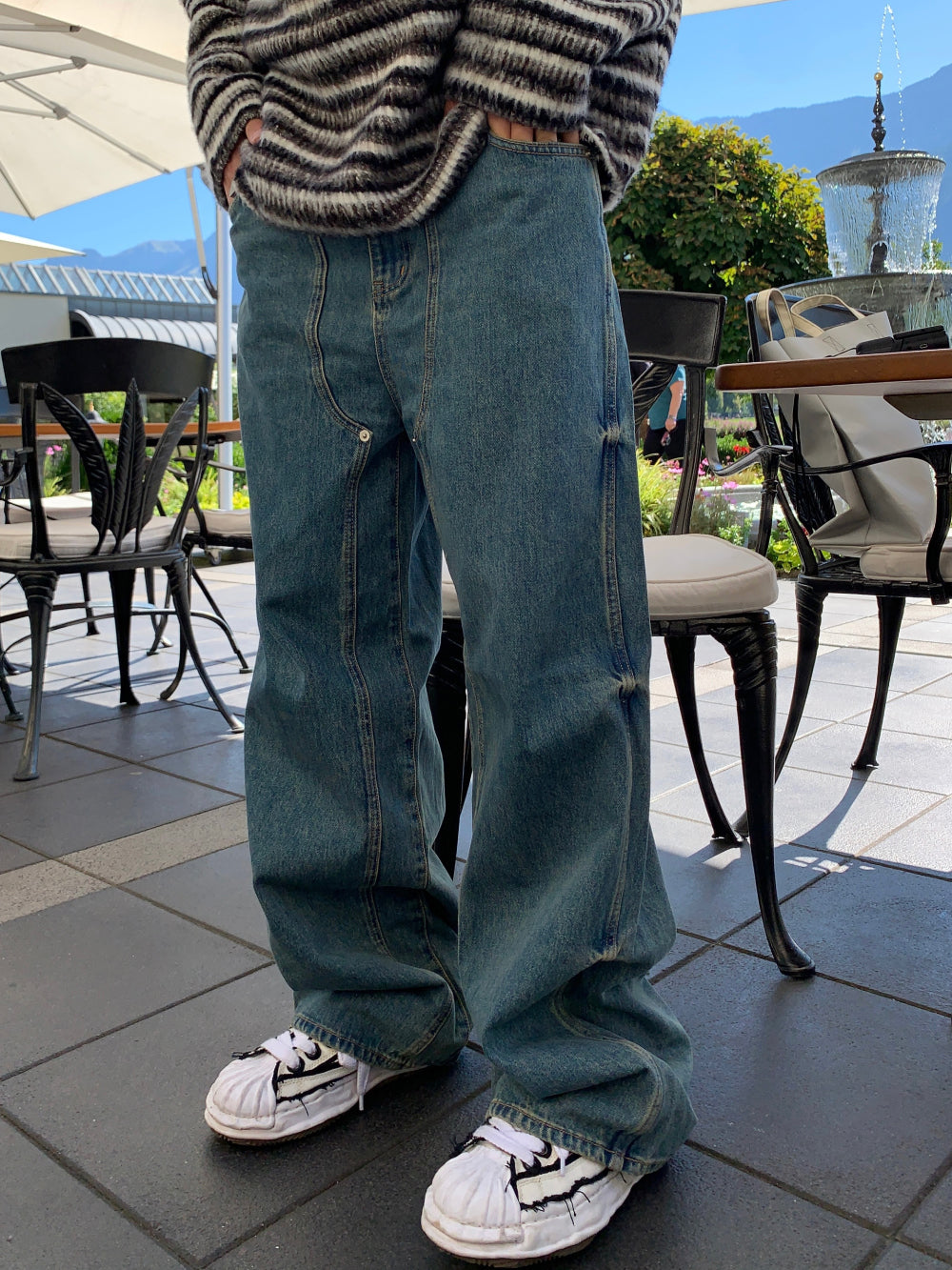 【DISCERNMENT】Bloss Rivet Medium Blue Denim Jeans DISCERNMENT】Bloss Rivet Medium Blue Denim Jeans