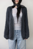 No-button soft fur cardigan