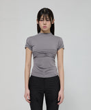 Asymmetrical Draped Mock Neck T-Shirt