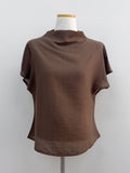 Pleated Mock Neck Cap Sleeve Blouse