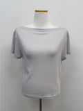 Rose Ribbed Boat Neck Short Sleeve T-shirt