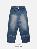 Typing Lettering Snap Denim Pants