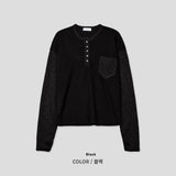 Ruin Tone-On Fingerhole Henley Neck Knit