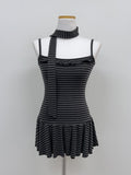 [Tie SET] Stripe frill sleeveless