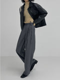 One-pocket single leather short jacket