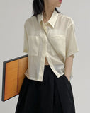 Pocket See-Through Crop Blouse