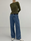 [unisex] Back pin tuck wide denim pants