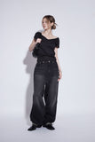 black washing wide jeans