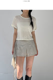 Linen round neck short sleeve T-shirt