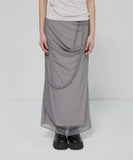 Draped Mesh Layered Long Skirt