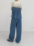 Summer denim banding wide pants
