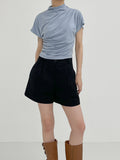 Shirring Cap Mock Neck T-Shirt