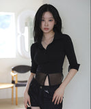Three quarter collar mesh shirt top