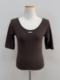 Pintuck U-Neck Elbow Length T-Shirt