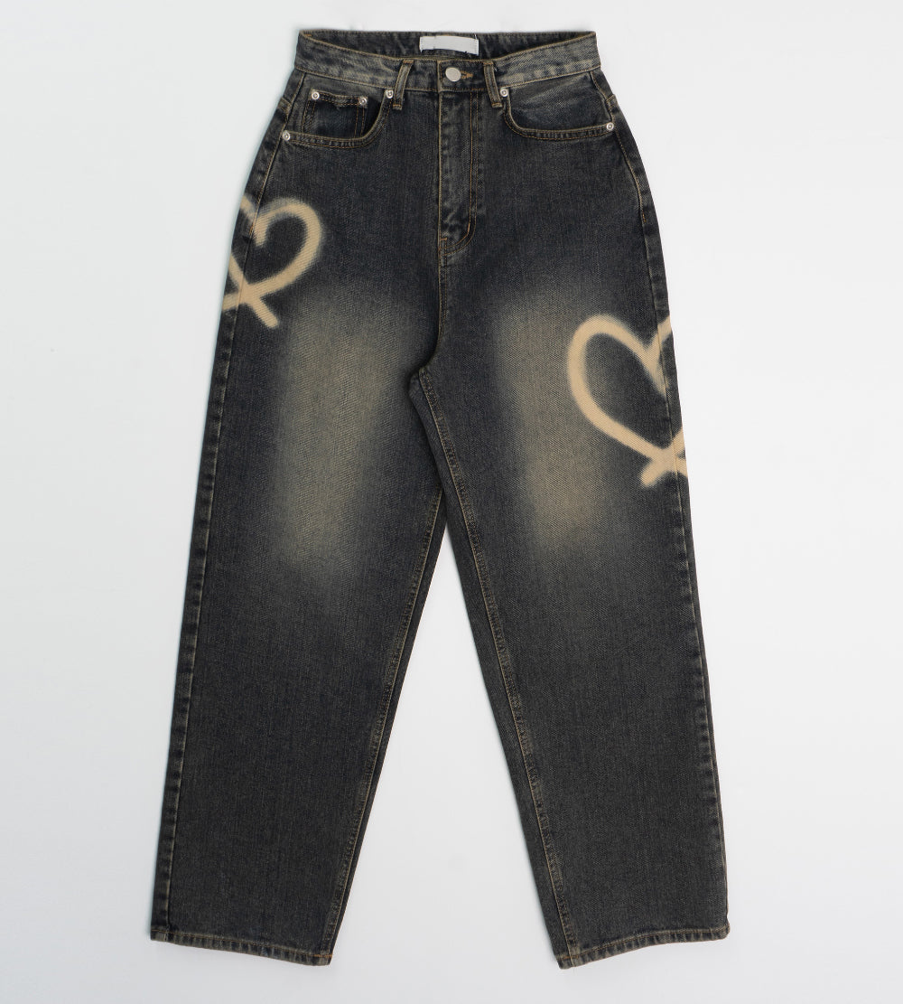 【WOOHWA】SWAY HEART DENIM PT WOOHWA (ウーファ) - スウェイハートデニムパンツ / SWAY HEART