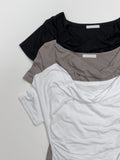 Draped Boat Neck Short Sleeve T-Shirt
