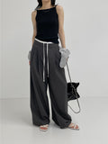 Color matching low strap wide slacks