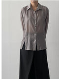 Two-slit tencel see-through blouse