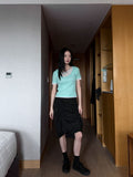 STRIPE SHIRRING LAYERED SKIRT