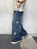Kaz Star Embroidered Wide Denim Pants