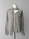 Wrinkle V-Neck Tie Blouse