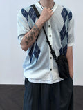 Argyle Pattern Needle Short Sleeve Cardigan
