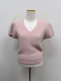 V-neck angora short-sleeved knit