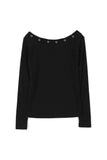 Eyelet off-shoulder slim tee