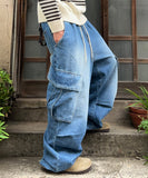 Diagonal Cargo Washed Banding Denim