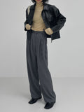 One-pocket single leather short jacket