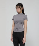 Asymmetrical Draped Mock Neck T-Shirt
