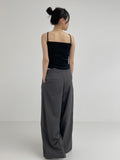Color matching low strap wide slacks