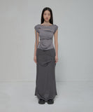 Asymmetrical Draped Strap Roll-Up T-Shirt