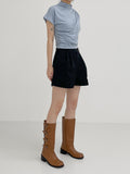 Shirring Cap Mock Neck T-Shirt