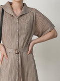 [Premium] Issey Pleated Collar Robe Long One Piece
