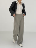 Modern collarless short leather jacket