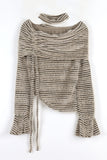 Stripe choker off-shoulder knit