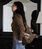 Crack leather brown shoulder bag